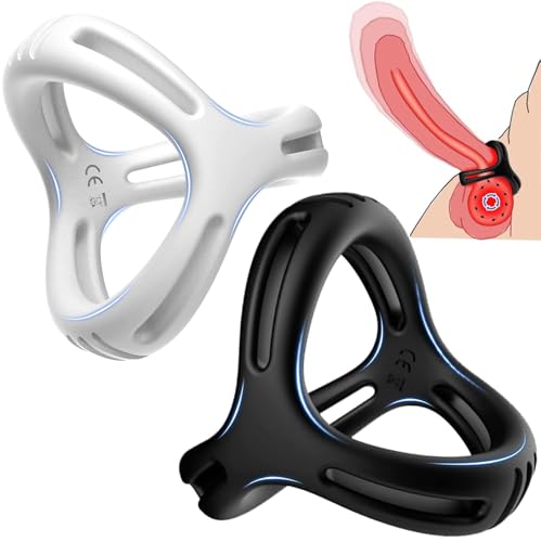 Hisecret ペニスリング コックリング 三角リング 2点セット【黑と白】シリコン製 男性用 アダルトグッズ 大人のおもちゃ - 画像1