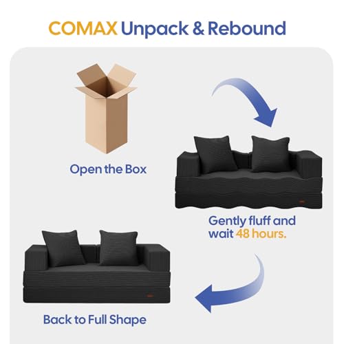 Image of COMAX Futon Sofa Bed, 4‑in‑1 Convertible Sofa Bed, Folding Boneless Couches | Boneless Couch for living room, Fold Out Small Foldable Loveseat Floor Sleeper Mattress Lounge Space‑Saving, Black