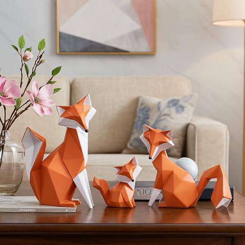 Image of Fox Family Statues Home Decor | Cute and Stylish | (Pack of 3 Pieces, Orange Color)
