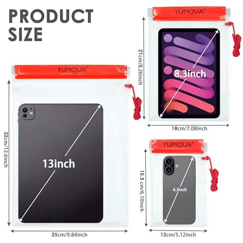 Image of YUMQUA Clear Waterproof Bag, Waterproof Document Pouch Passport Holder Water Tight Map Case Waterproof Pouch Water Proof Small Dry Bags for Kindle Phone Tablet Camera, Kayak Boat PaddleBoard