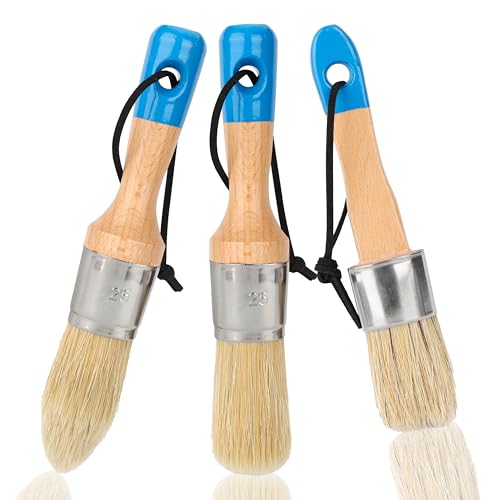 Bates- Chalk and Wax Paint Brushes 3 Pack Natural Bristles with Wooden Handle Chalk Paint Brushes for Furniture Waxing Painting & Detailing