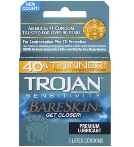Trojan Sensitivity BareSkin Lubricated Premium Latex Condoms - 3 ct, Pack of 5