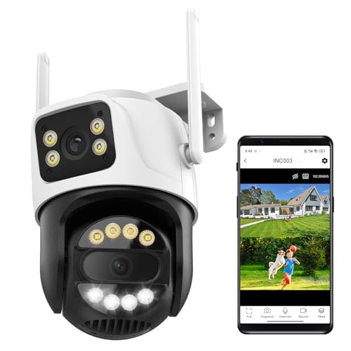 6MP Dual Lens Wireless Outdoor Security Camera Outdoor, WiFi Home Survaillance Camera, PTZ, 355°Pan, 90° Tilt, Human Detection & Auto Tracking, 2-Way Audio, IP66, 24/7 Recording,Night Vision