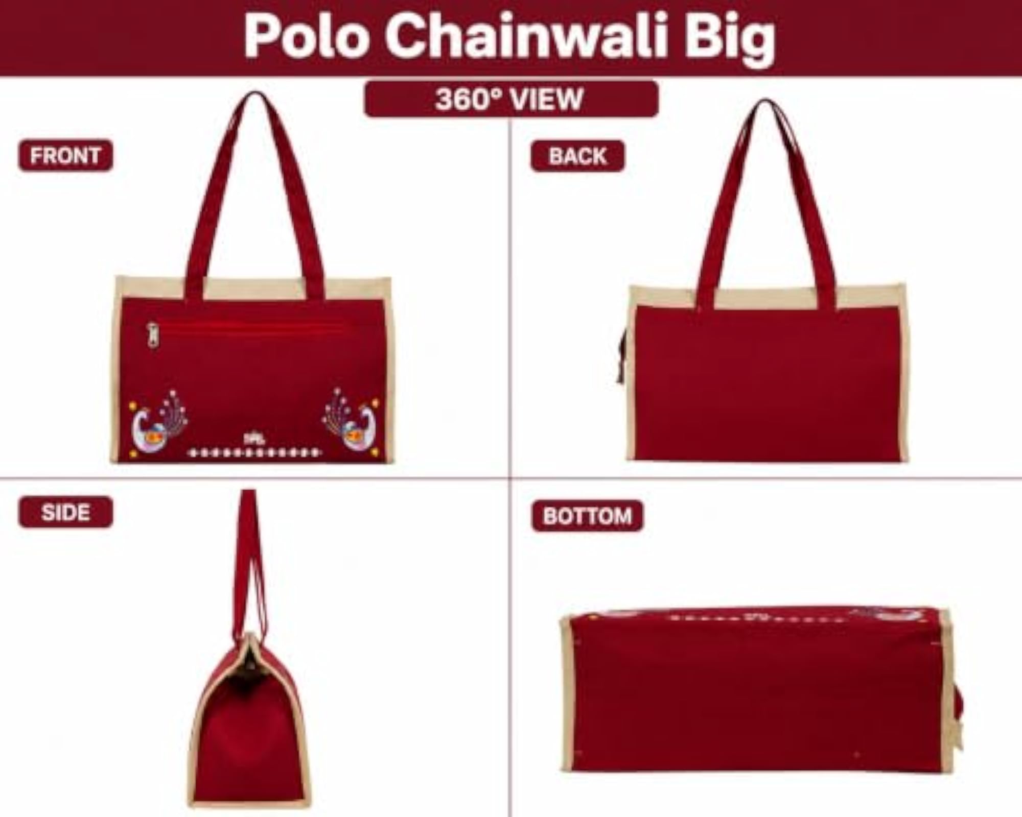 SHL Polo Chainwali Big Tote Bag, Maroon