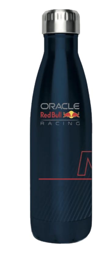 Red Bull Racing F1, Max, botella de agua alumiuim, bebidas frías, azul marino con logotipos impresos, mercancía con licencia
