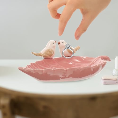 SOLUSTRE Bird Dessert Plate Ceramic Jewelry Tray and Decorative Snack Tray for Home Party Serving and Display 8.66X5.9 Inch - Image 5