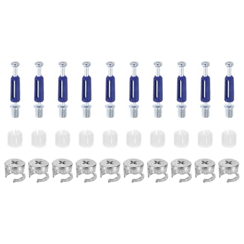 sourcing map 10Set 15x11.5mm Furniture Cam Lock Fitting with 6x40mm Dowel Fasteners, 3-in-1 Metal Furniture Board Connecting Screws Bolts Assortment Kit for Cabinets Chairs Drawer, Blue