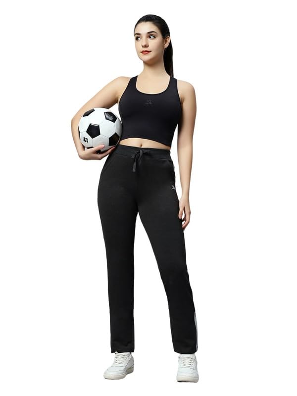Image of Women's Cotton Regular Fit Mid-Rise Solid Black Track Pant with Stretchable,Two Side Pockets