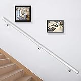 VEVOR Pasamanos Escalera 183 cm, Barandilla Escalera 183 cm, Pasamanos para Escaleras, Pasamanos de Pared, Montaje en Pared, de Aluminio, Color Blanco, para Escaleras Interiores y Exteriores, Loft