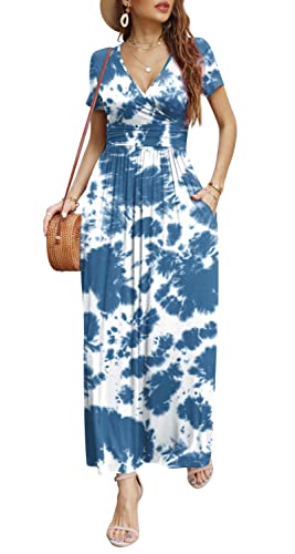 Image of CATHY Maxi Dresses for Women Short Sleeve V-Neck Casual Long Summer Wrap Dress with Pockets