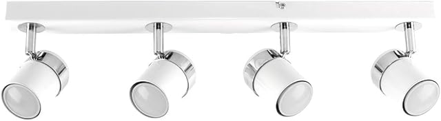 MiniSun Modern 4 Way Straight Bar Ceiling Spotlight Fitting in a Gloss White Finish - Complete 5w GU10 LED Bulbs [6500K Cool White]
