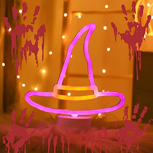 Witch Hat Cute Neon Signs Night Lights,Led Wizard Hat Shape Halloween Lamp Gothic Room Decor For Home,Fun Light For Kids Room Decoration Powered By Battery #TOP12