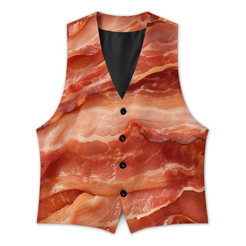 Bacon Food Mens Suit Vest Slim Fit Button Up V Neck Business Waistcoat Sleeveless Dressy Top2