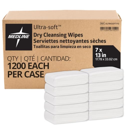 Image of Medline Ultrasoft Dry Baby Wipes, Gentle Disposable Cleansing Cloths, 1,200 Count, Dry Wipe Size is 7 x 13 inches, Great for Sensitive Skin and can be used as Baby Washcloths, Incontinence Wipes