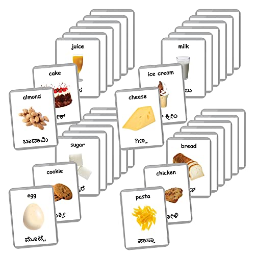 Image of Kannada English Bilingual Flash Cards | Montessori Cards | Laminated Flash Cards | Early Education (First Foods - 48 Cards)