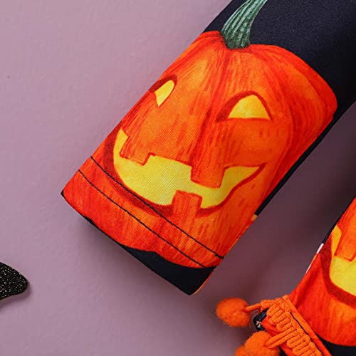 Blusa cropped de manga comprida com estampa de abóbora de desenho animado fofo de manga comprida par