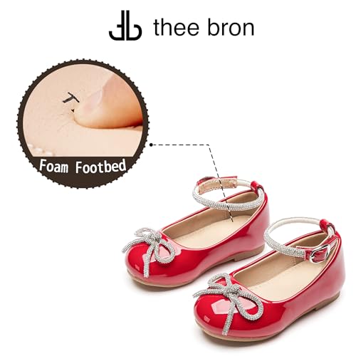 THEE BRON Girls Mary Jane Ballet Flats Toddler Flower Girls Dress Shoes for Party Wedding(AF336 Red/9M)