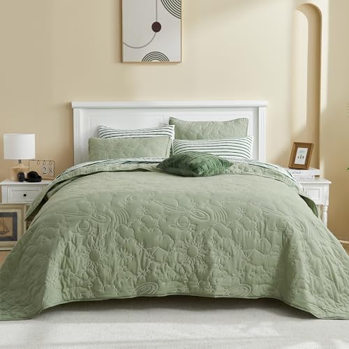 SHALALA NEW YORK Sage Green Quilt Bedding Set Queen Size,