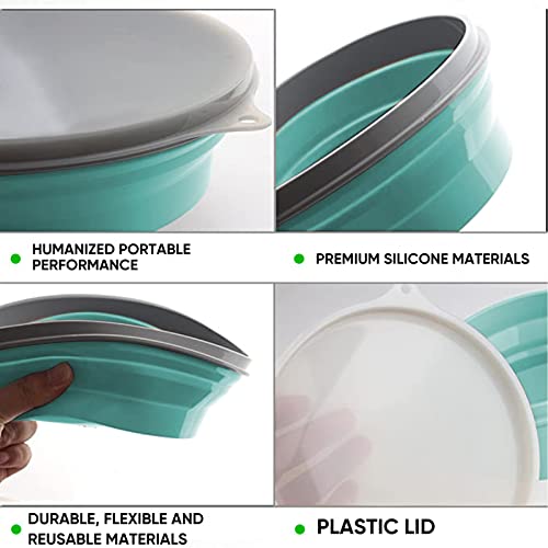 Collapsible Camping Bowl With Lid Stainless Steel Fork-Silicone Foldable Travel Bowl-Expandable Reusable Portable Bowl-Microwave And Fridge Food Storage Bowl For Travel, Outdoor Sports 41 Oz/1200 Ml #TOP7