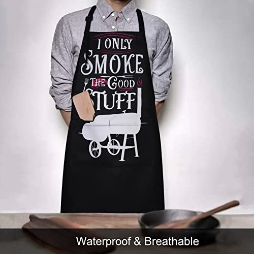 Aspmiz Funny Fathers' Day Kitchen Apron, Water Oil Resistant Apron With Pocket, Adjustable Bbq Apron For Grilling Cooking, Black Chef Bib Apron For Dad Husband Adults Daddy Gift, 27.5" X 31.5" #TOP6