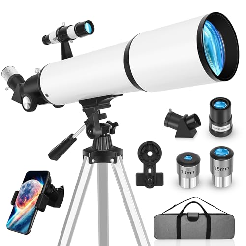 HETEKAN Telescope for Adults & Beginners 80mm Aperture 600mm Refractor (24X-180X) Portable Travel Telescopes with Phone Adapter Carry Bag