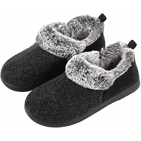ULTRAIDEAS Women's Cozy Memory Foam Slippers with Warm Plush Faux Fur Lining, Wool-Like Blend Micro Suede House Shoes with Anti-Slip Indoor Outdoor Rubber Sole, Black, 4 UK Cover