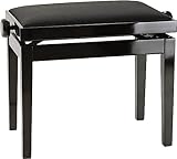 K&M 13961 Klavierbank Schwarz - Holz, Hochglanzlack, Samtbezug - vierbeiniger Polstersitz mit präziser Höhenverstellung
