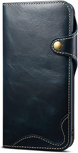 Étui en cuir véritable pour iPhone 14 chic bleu à rabat