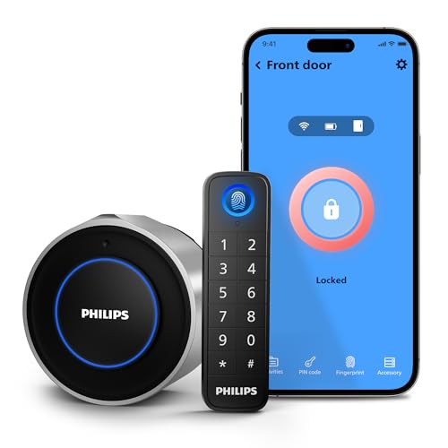 Philips 3000 Series WiFi Smart Retrofit Lock, Fingerprint Door Lock Fit Your Existing Deadbolt, Keyless Entry Door Lock, APP Remote Control, Auto-Lock,Lock Status Alert, Easy Installation,Silver