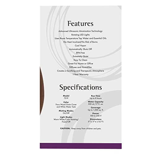 NOW Foods Essential Oils, Ultrasonic Faux Wood Aromatherapy Oil Diffuser, Contemporary Design, Extremely Quiet Heat Free, Color Changing LED Diffuser - Image 3