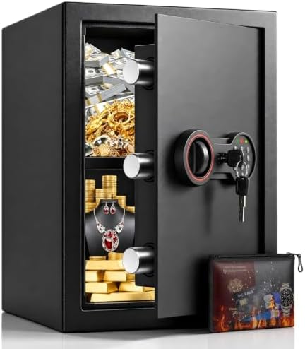 52L Großer Safe Tresor für Zuhause, mit Zahlenschloss & Schlüssel | Heimsafeschrank Safe mit Herausnehmbarem Regal, Digitaler Sicherheitstresor für Geld, Dokumente, Medikamente, We