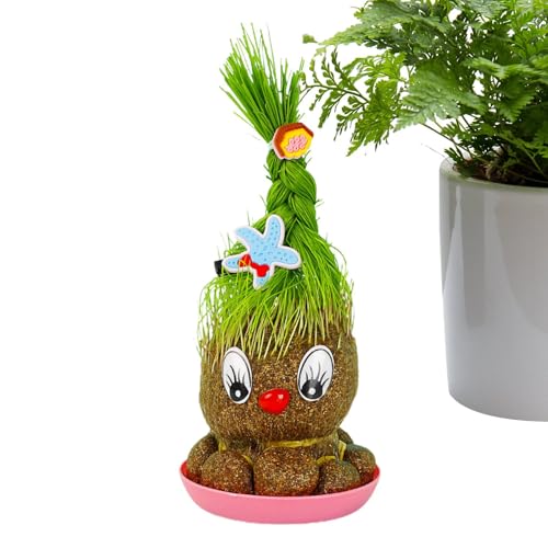Muñeca De Hierba Con Cabeza En Maceta - Cabeza De Hierba En Crecimiento Portátil, Plantas Verdes En Macetas De Apariencia | Planta Verde Que Crece Con Cabeza De Hierba Para Sala De Estar, Área