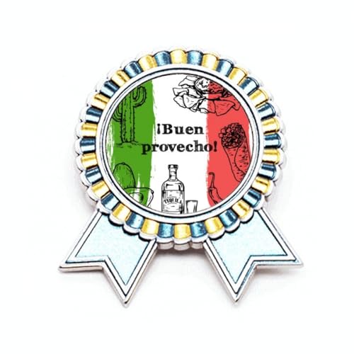 Broche ronde Mexique en métal taille M durable avec motif cactus et drapeau