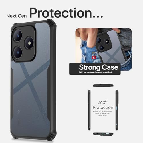 Image of Pikkme Back Cover | Crystal Clear Transparent Back | Ultra Hyrbid | Full Camera Protection | Raised Edge | Bumper Back Case for Realme C61 / Realme Narzo N61 4G (Black)