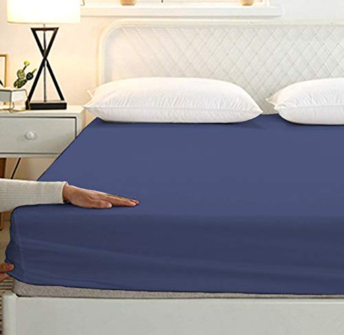 Image of Sweet Dream's 750 Collection Egyptian Cotton Fitted Bedsheet 4 to 12 Inch Matress 15 inch Drop Twin XXL Bed (42x72) Inches (3.5 by 6) Feet + 2 Pillow Covers (18x28), Medium Blue