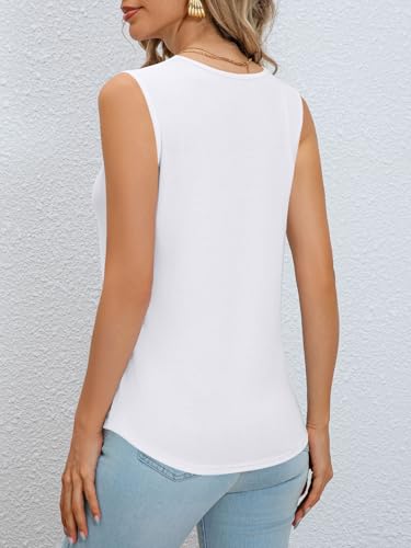 Haslike Women Summer Casual Vest Tank Top Loose Fit V Neck Sleeveless T-Shirt, White, M - Image 4