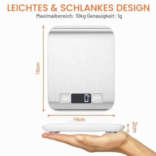 Foto von Newaner 10kg/1g Küchenwaage elektronische, Edelstahl Digitalwaage mit Led