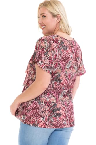 Image of LEEBE Women and Plus Size Printed Mesh Ruffle Top (Small-5X)