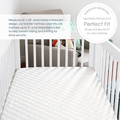 Image of GRSSDER Waterproof Crib Mattress Protector, Extra Soft and Breathable Crib Sheets for Boys and Girls, Extra Thick Toddler Mattress Pad Cover 52 x 28 x 9, Circular Pattern Snow White