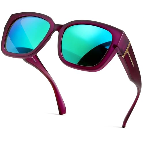 Image of SIPHEW Mirrored Sunglasses Polarized Fit Over Glasses for Women - Trendy Large Square w UV400 Protection Sun Glasses