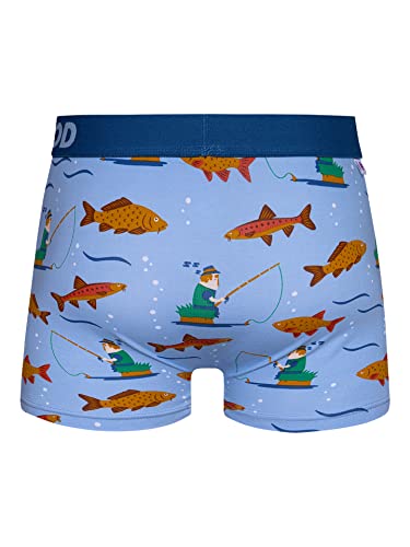 Dedoles Boxershorts Herren & Jungen Unterwäsche Trunks Baumwolle lustige Designs Dinosaurier Hamster Spiele Maulwurf Geschenk, Farbe Blau, Motiv Fischerei Unterhose, Gr. L