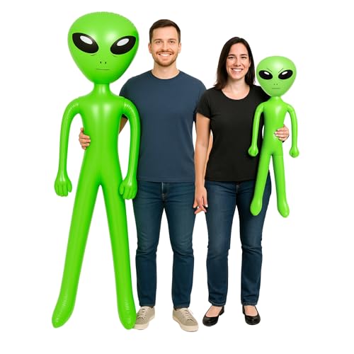 Inflatable Alien Blow Up Alien Prop for Fancy Dress Space Party Halloween or Birthday Decor Giant or Mini UFO Alien Toy for Sci-Fi Theme Events(170cm and 64cm) (170cm + 64cm Inflatable alien)