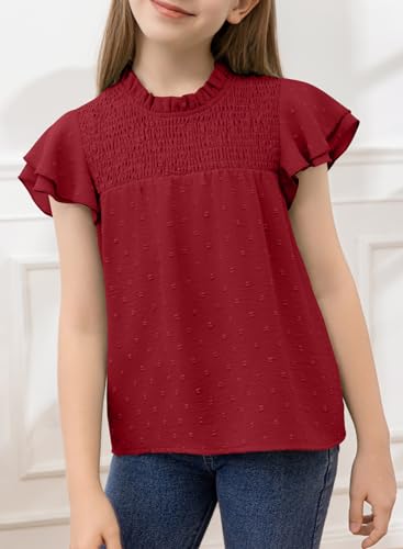 Image of bilbean Girls Elegant Polked Swiss Dot Long Sleeve Shirts Tops 6-15 Years