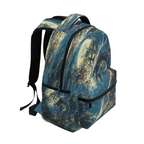 Moon Dragon Flower Landscape Backpack for School Boys Girls Adults Kids Bookbag Laptop Bag 15L2