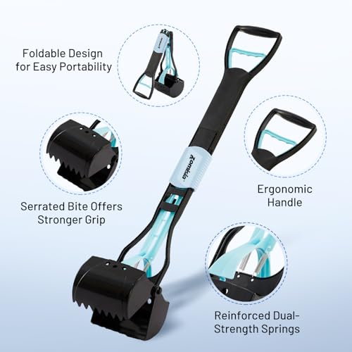 Image of ZOMISIA 26 inch Pooper Scooper with Waste Bags - Poop Scooper for Large Dogs with Long Handle High Strength Material and Durable Spring for Yard, 30 Count Poop Bags