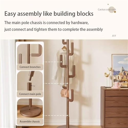 Perchero de pie de madera blanco con barra vertical para colgar abrigos y bolsos 4