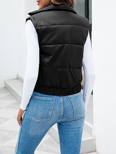 Fisoew Womens Faux Leather Puffer Vest High Stand Collar Zip Up Sleeveless Winter Cropped Jacket Gilet4