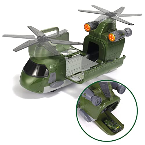 Joyin Military Transport Cargo Airplane Car Toy Play Set Including Friction Powered Helicopter With Light, 6 Die-Cast Military Cars & 12 Army Men Figures For Over 3 Years Old Boys And Girls #TOP2