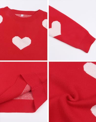 Image of Womens Cute Heart Sweater Crew Neck Long Sleeve Pullover Valentines Sweater