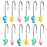 W1cwey 12pcs Ocean Theme Sea Animal Shower Curtain Hooks Blue Sea Theme Glide Shower Rings Marine...
